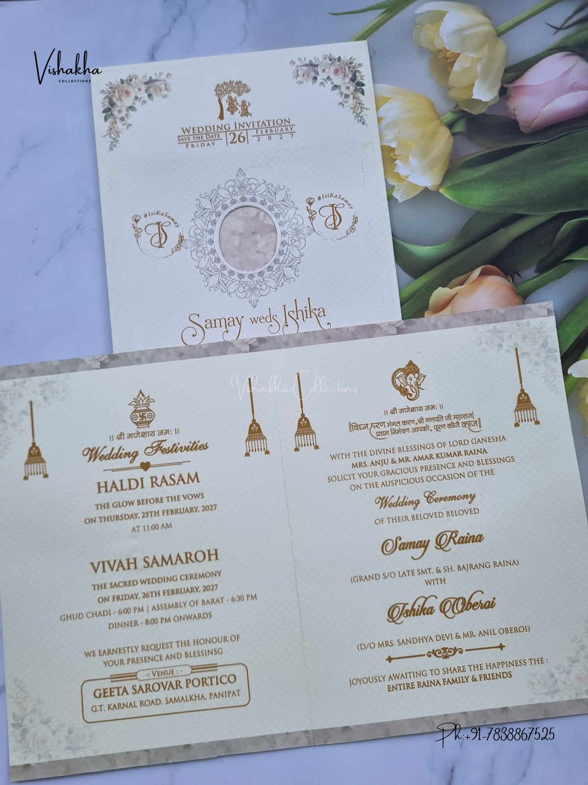 Direct Card Flower Ganesh Ji Hindu Jain invitation Cards ATS-9301 – image 3