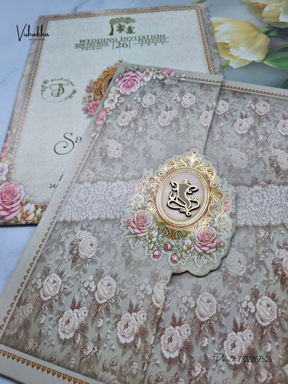 Double Door Flower Ganesh Ji Hindu Jain invitation Cards ATS-9307 – image 2