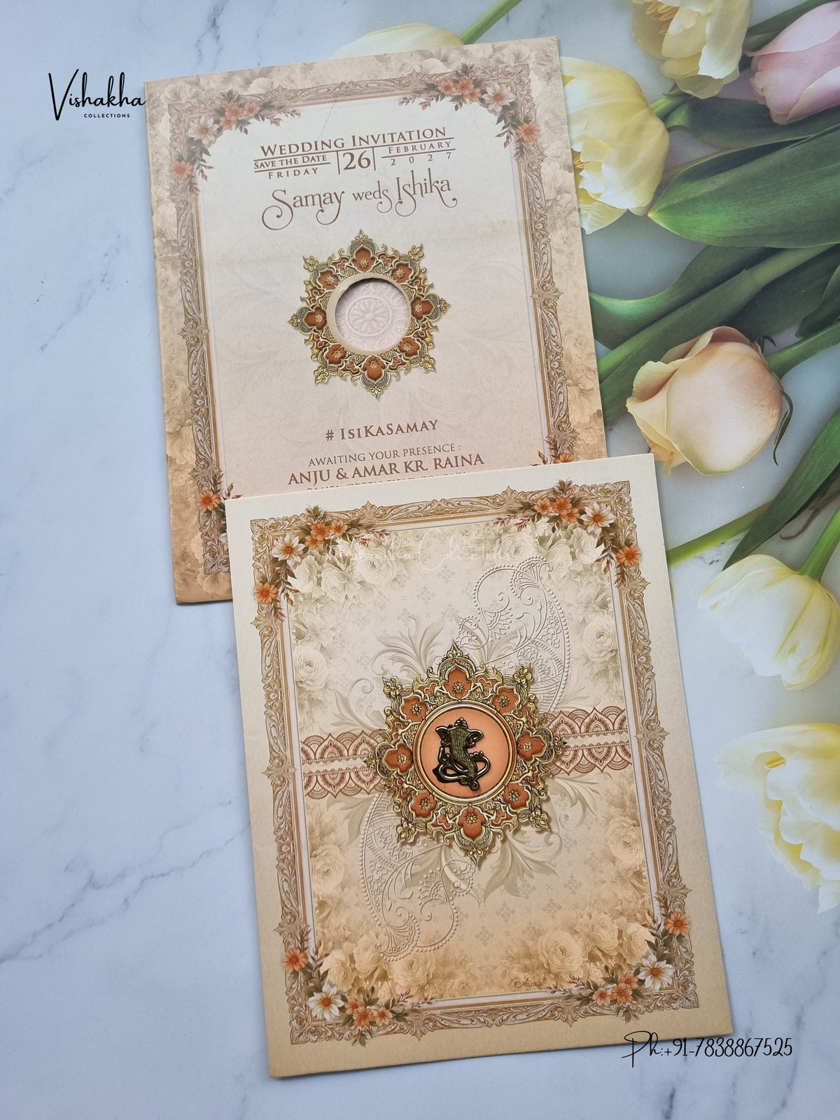 Direct Card Rangoli Ganesh Ji Hindu Jain invitation Cards ATS-9310 – image 1