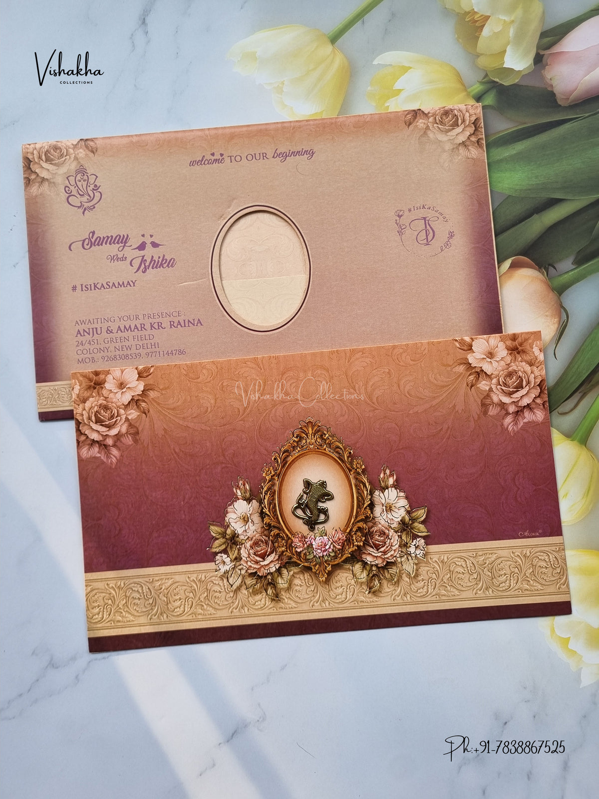 Direct Card Flower Ganesh Ji Hindu Jain invitation Cards ATS-9313 – image 1