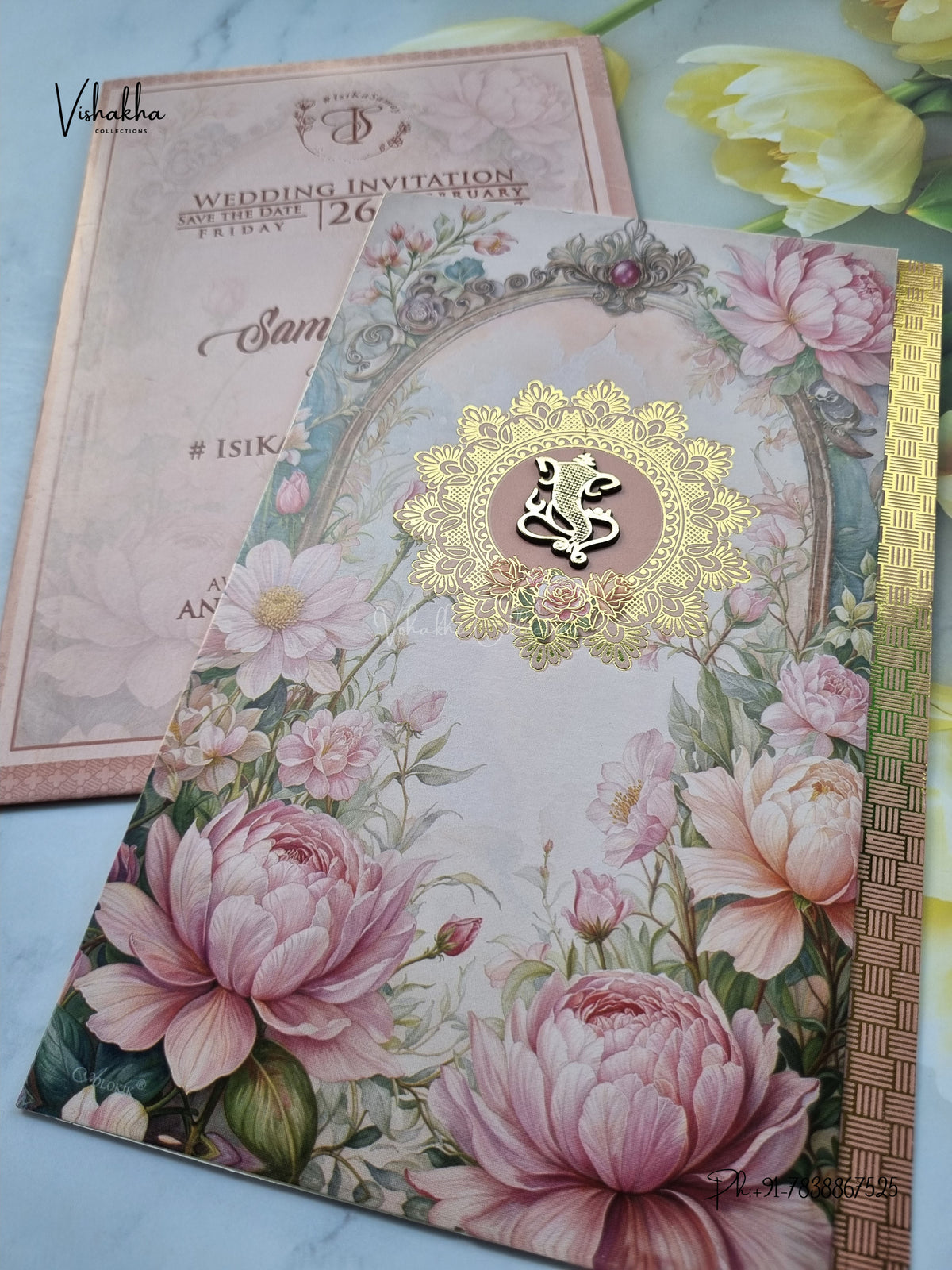 Three Fold Flower Ganesh Ji Hindu Jain invitation Cards ATS-9320 – image 2