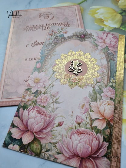 Three Fold Flower Ganesh Ji Hindu Jain invitation Cards ATS-9320 – image 2