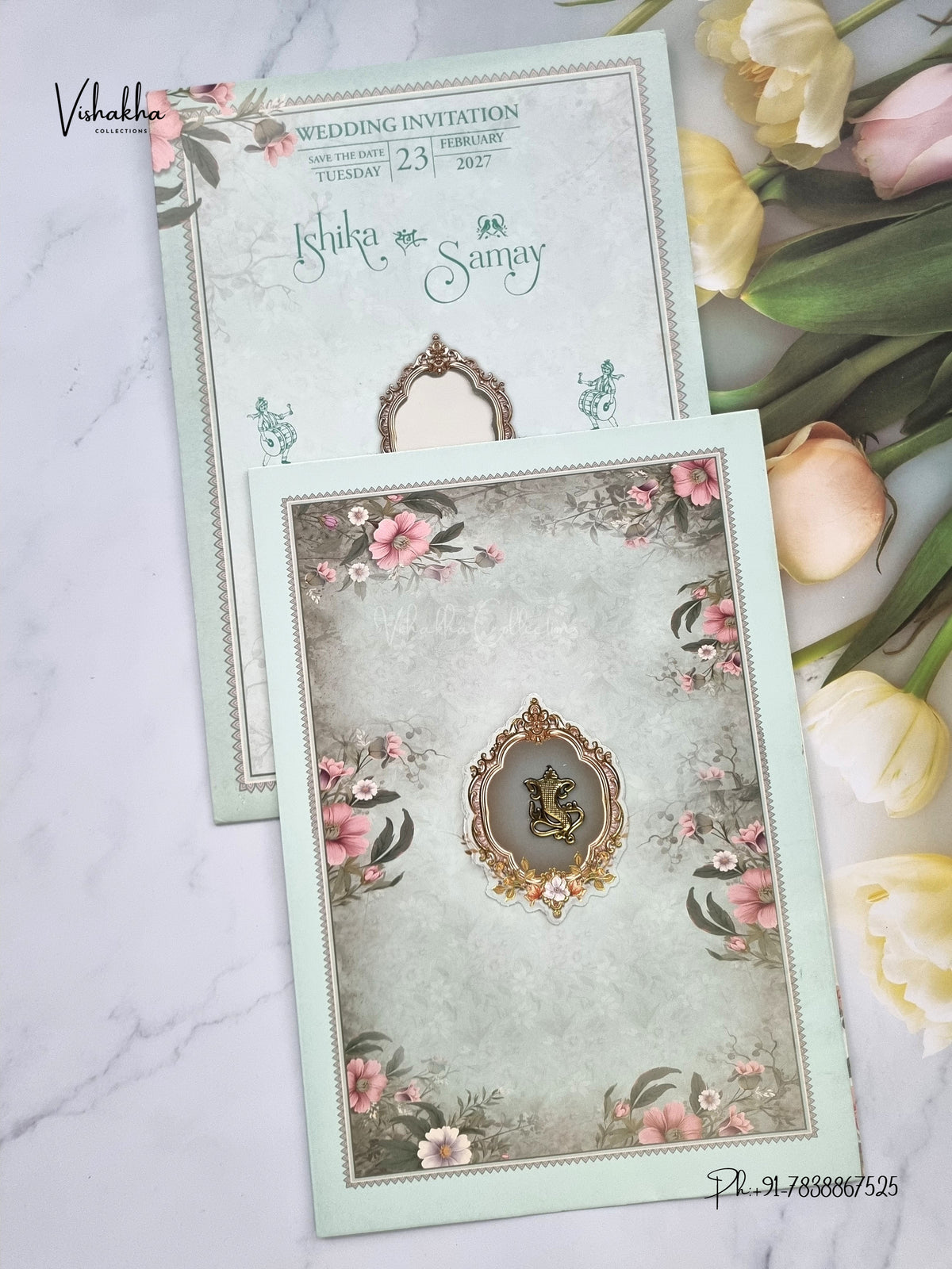 Direct Card Flower Ganesh Ji Hindu Jain invitation Cards ATS-9322 – image 1