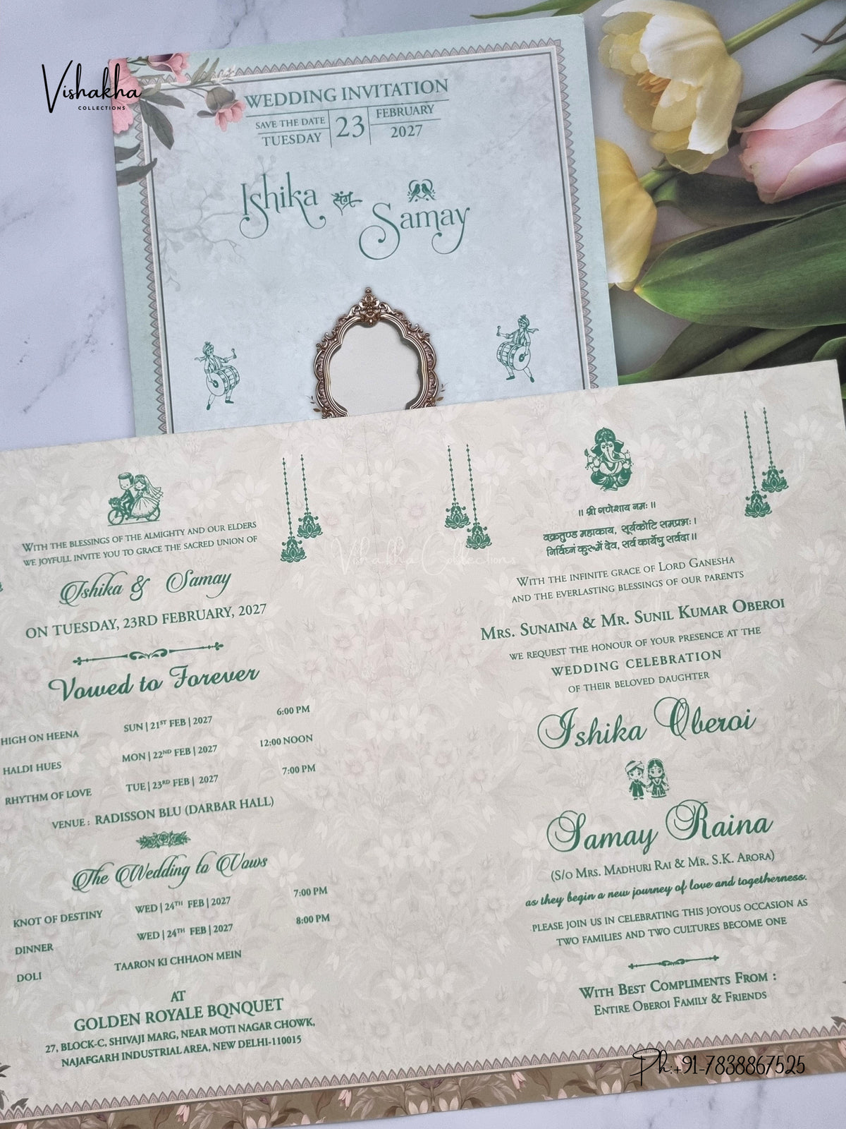 Direct Card Flower Ganesh Ji Hindu Jain invitation Cards ATS-9322 – image 3