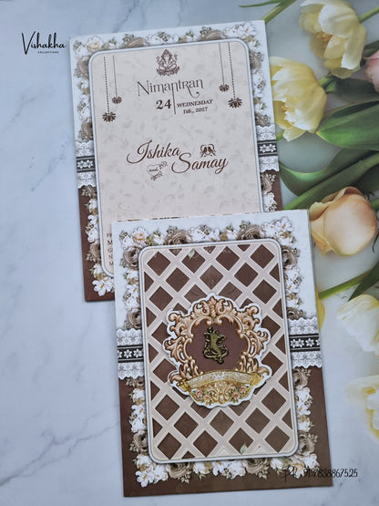 Three Fold Direct Card Flower Ganesh Ji Hindu Jain invitation Cards ATS-9325 – image 1