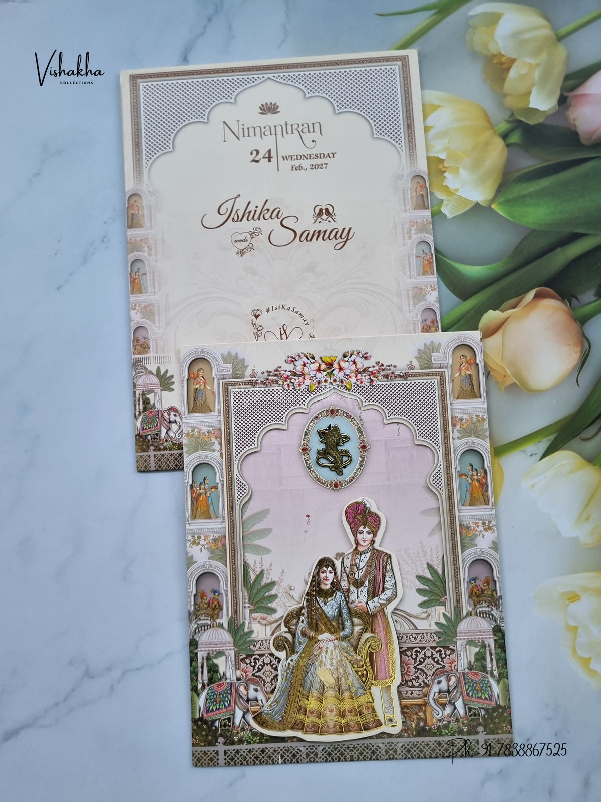 Three Fold Direct Card Dulah Dulhan Ganesh Ji Hindu Jain invitation Cards ATS-9326 – image 1