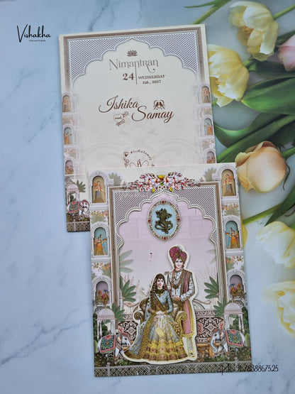Three Fold Direct Card Dulah Dulhan Ganesh Ji Hindu Jain invitation Cards ATS-9326 – image 1