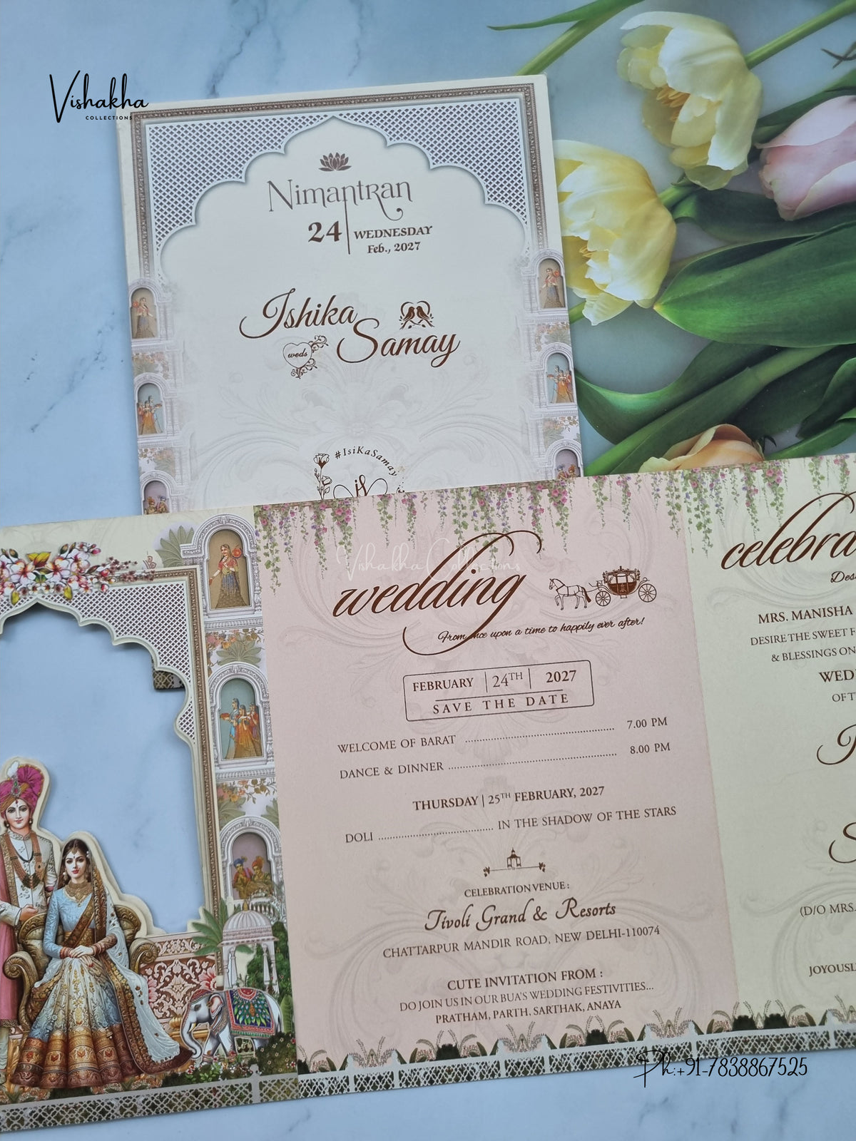 Three Fold Direct Card Dulah Dulhan Ganesh Ji Hindu Jain invitation Cards ATS-9326 – image 3
