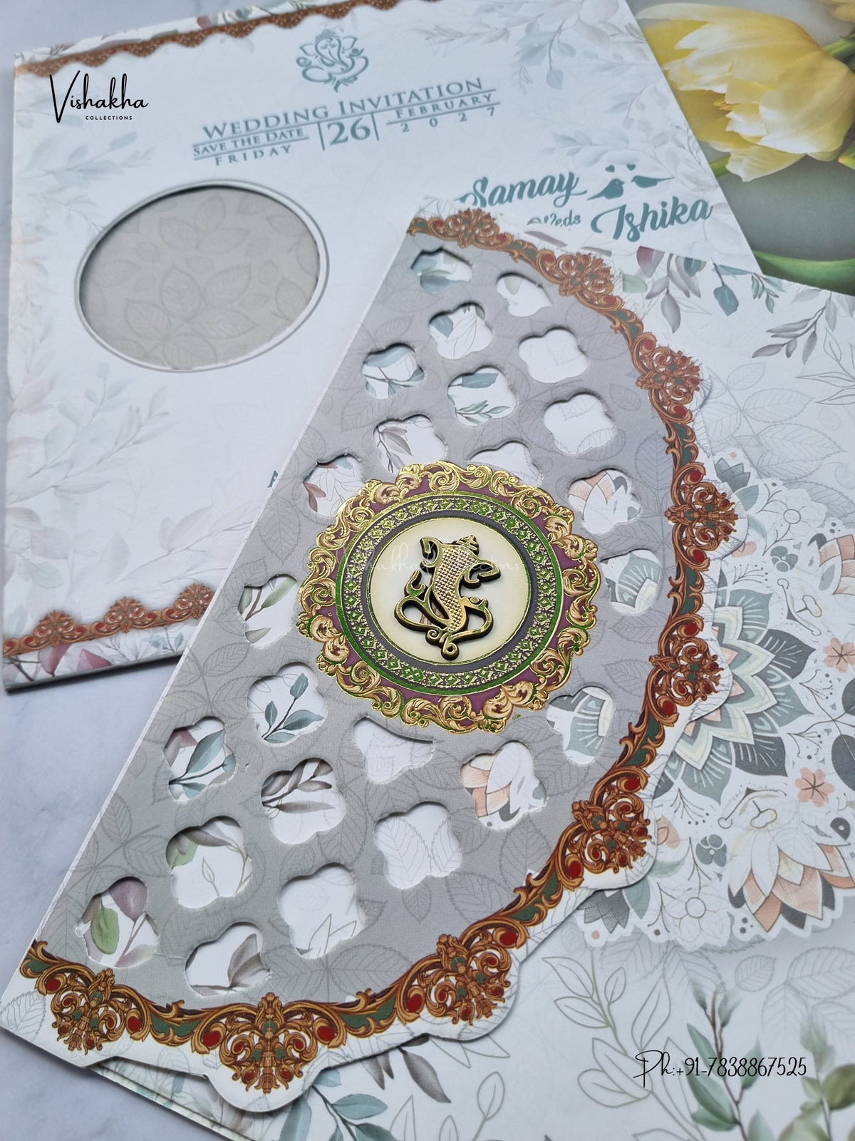 Direct Card Rangoli Ganesh Ji Hindu Jain invitation Cards ATS-9333 – image 2