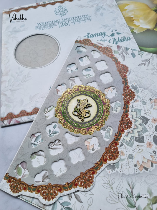 Direct Card Rangoli Ganesh Ji Hindu Jain invitation Cards ATS-9333 – image 2