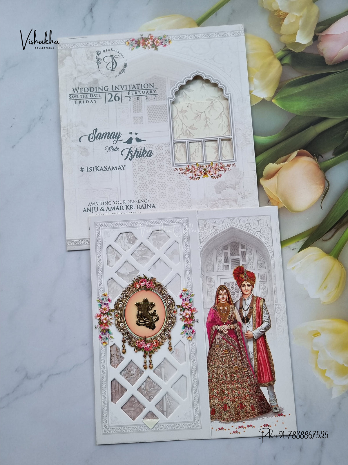 Double Door Direct Card Dulah Dulhan Ganesh Ji Hindu Jain invitation Cards ATS-9335 – image 1