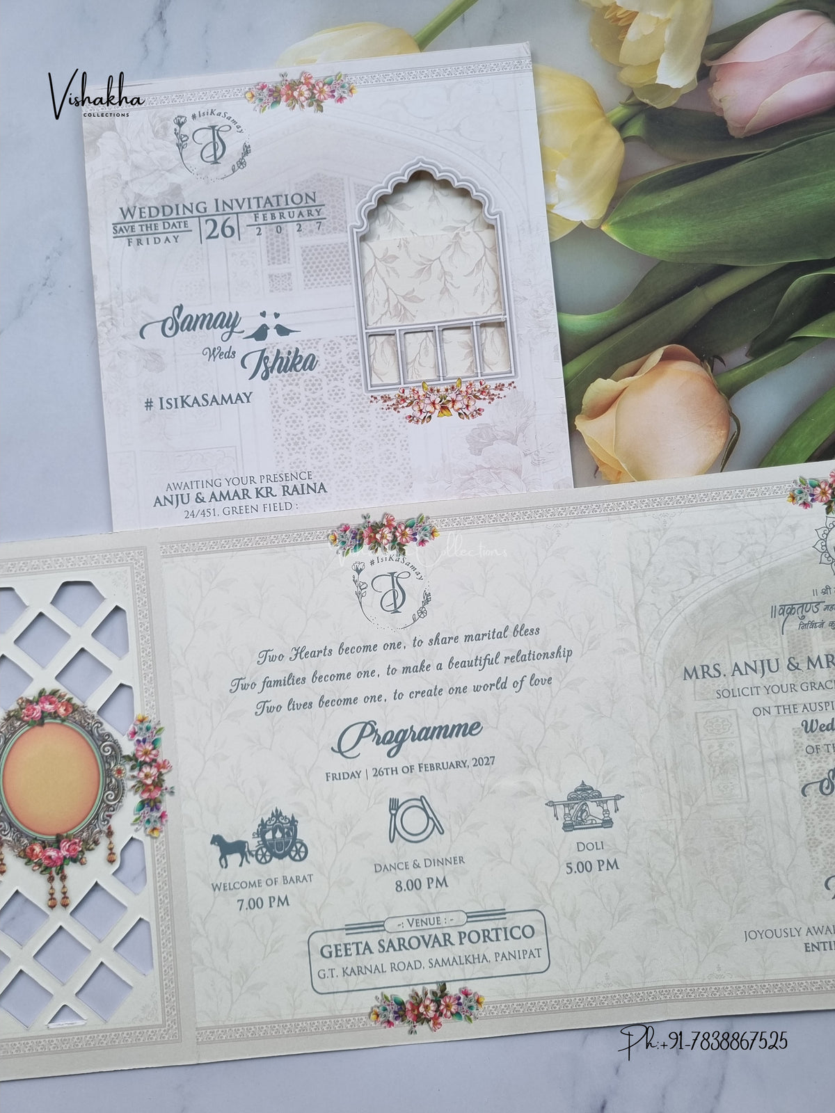 Double Door Direct Card Dulah Dulhan Ganesh Ji Hindu Jain invitation Cards ATS-9335 – image 3