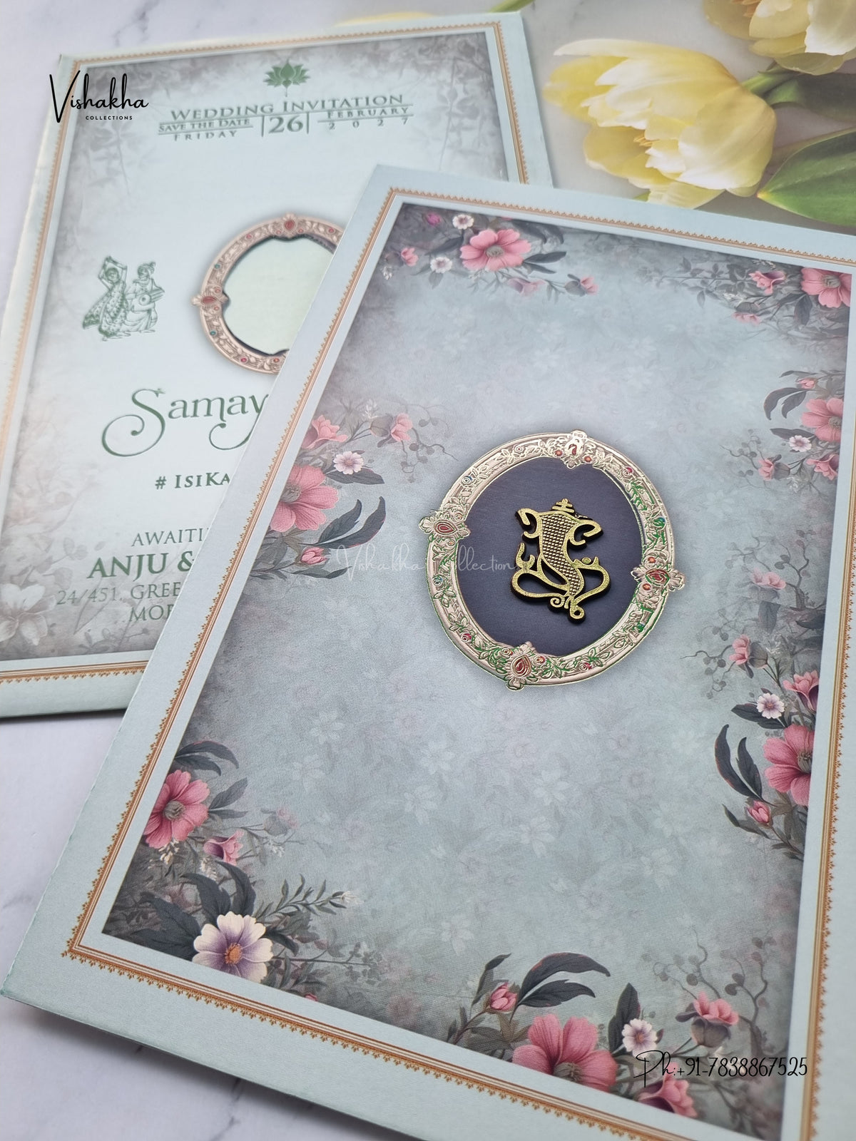 Direct Card Flower Ganesh Ji Hindu Jain invitation Cards ATS-9336 – image 2