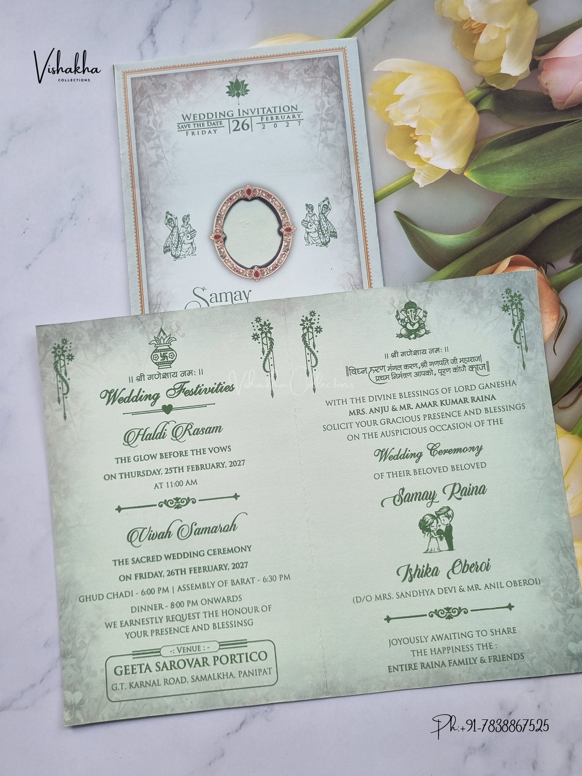 Direct Card Flower Ganesh Ji Hindu Jain invitation Cards ATS-9336 – image 3