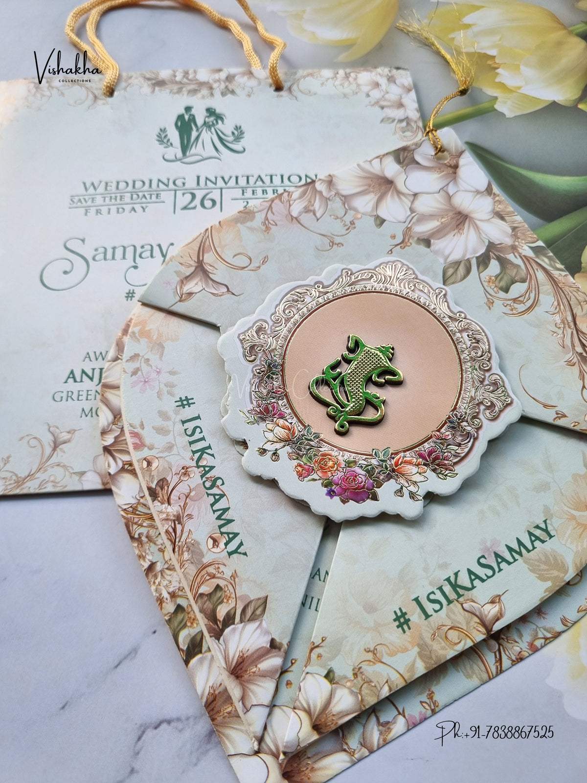 Three Fold Paan Ka Patta Ganesh Ji Hindu Jain invitation Cards ATS-9340 – image 2