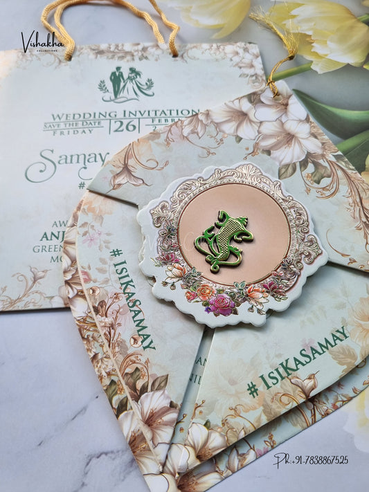 Three Fold Paan Ka Patta Ganesh Ji Hindu Jain invitation Cards ATS-9340 – image 2