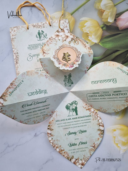Three Fold Paan Ka Patta Ganesh Ji Hindu Jain invitation Cards ATS-9340 – image 3