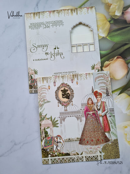 Three Fold Direct Card Dulah Dulhan Ganesh Ji Hindu Jain invitation Cards ATS-9342 – image 1