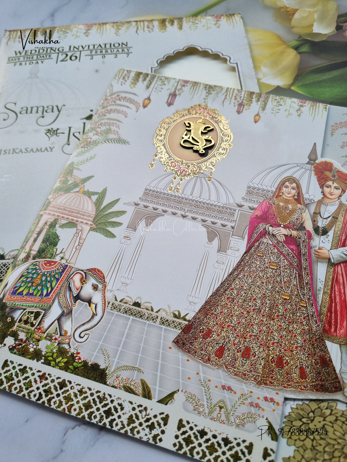 Three Fold Direct Card Dulah Dulhan Ganesh Ji Hindu Jain invitation Cards ATS-9342 – image 2