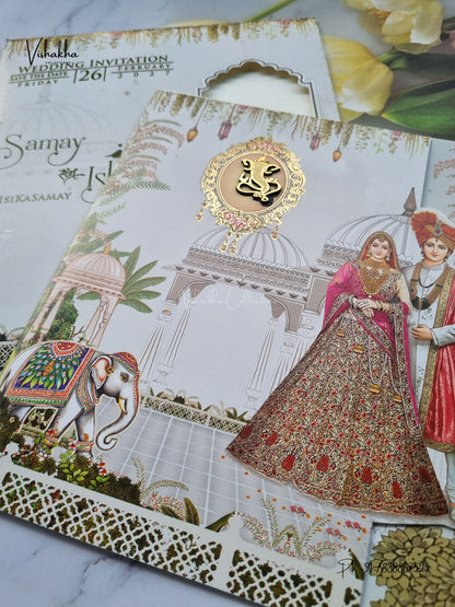 Three Fold Direct Card Dulah Dulhan Ganesh Ji Hindu Jain invitation Cards ATS-9342 – image 2