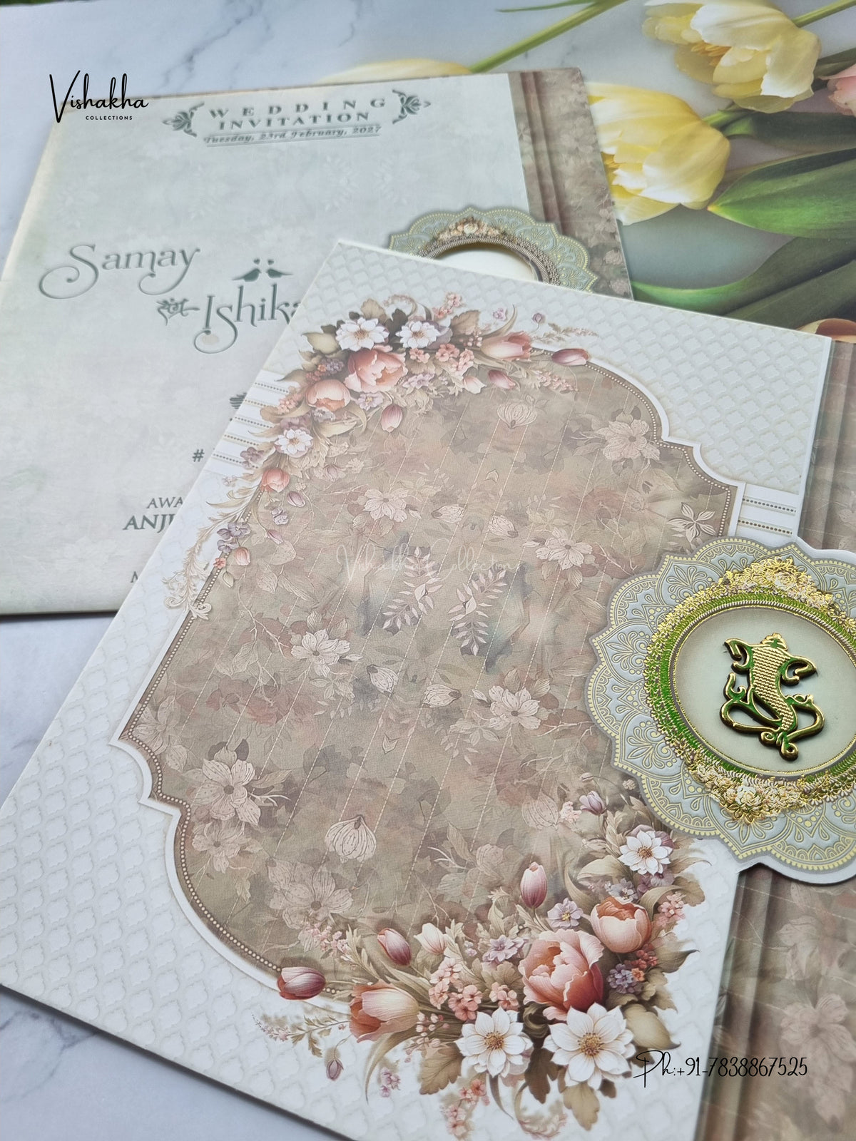 Three Fold Direct Card Rangoli Ganesh Ji Hindu Jain invitation Cards ATS-9343 – image 2