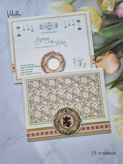 Three Fold Flower Ganesh Ji Hindu Jain invitation Cards ATS-9345 – image 1