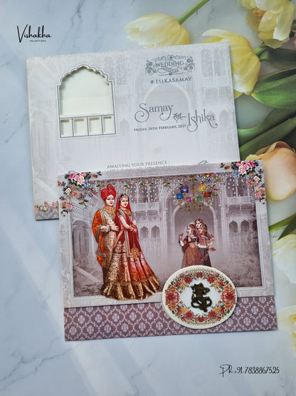 Three Fold Dulah Dulhan Ganesh Ji Hindu Jain invitation Cards ATS-9346 – image 1