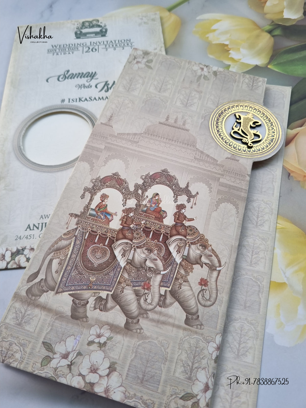 Three Fold Dulah Dulhan Barat Ganesh Ji Hindu Jain invitation Cards ATS-9351 – image 2