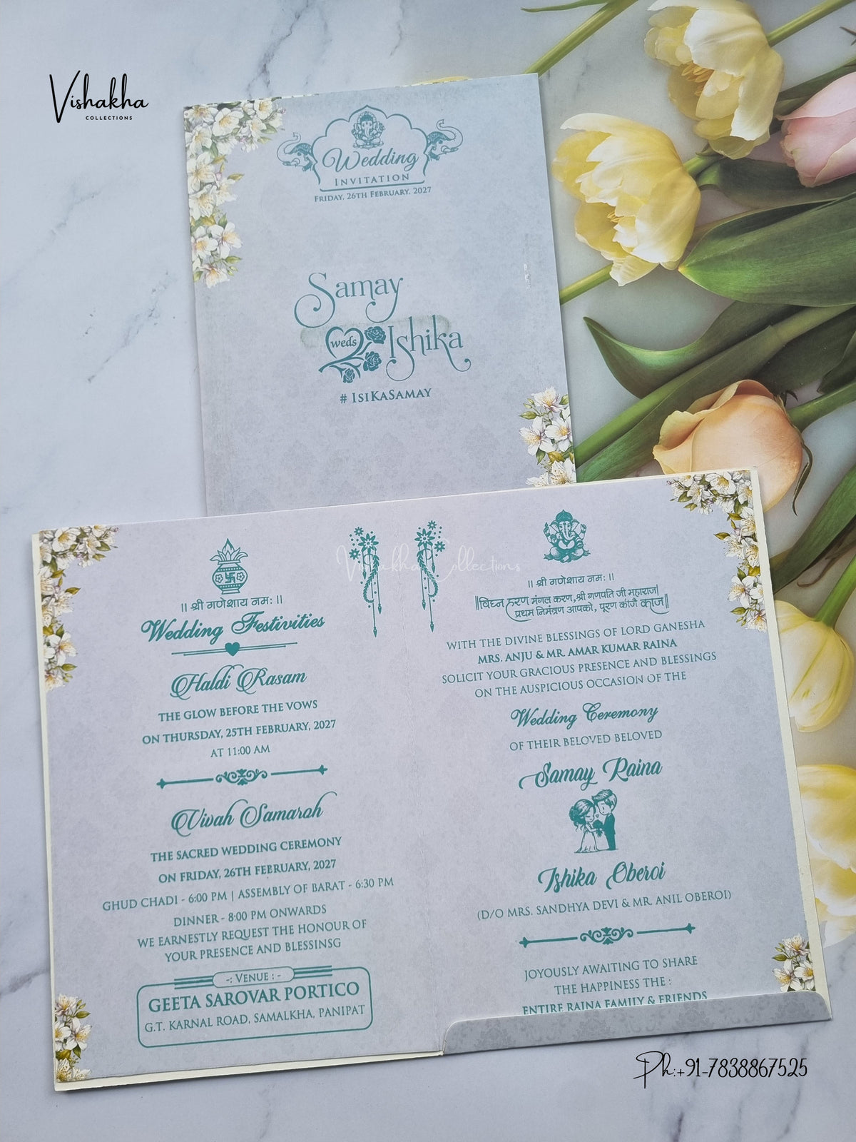 Flower Hindu Muslim Christian Sikh Jain invitation Cards ATS-9353 – image 3