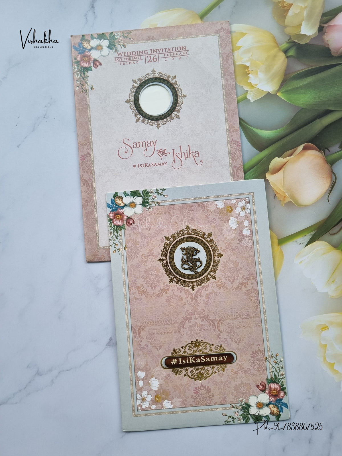 Flower Ganesh Ji Hindu Jain invitation Cards ATS-9354 – image 1