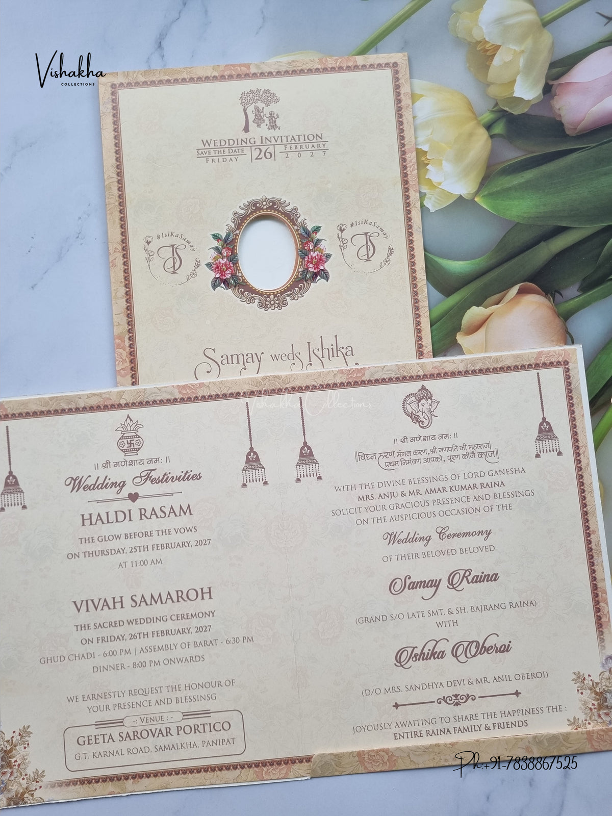 Direct Card Flower Ganesh Ji Hindu Jain invitation Cards ATS-9358 – image 3