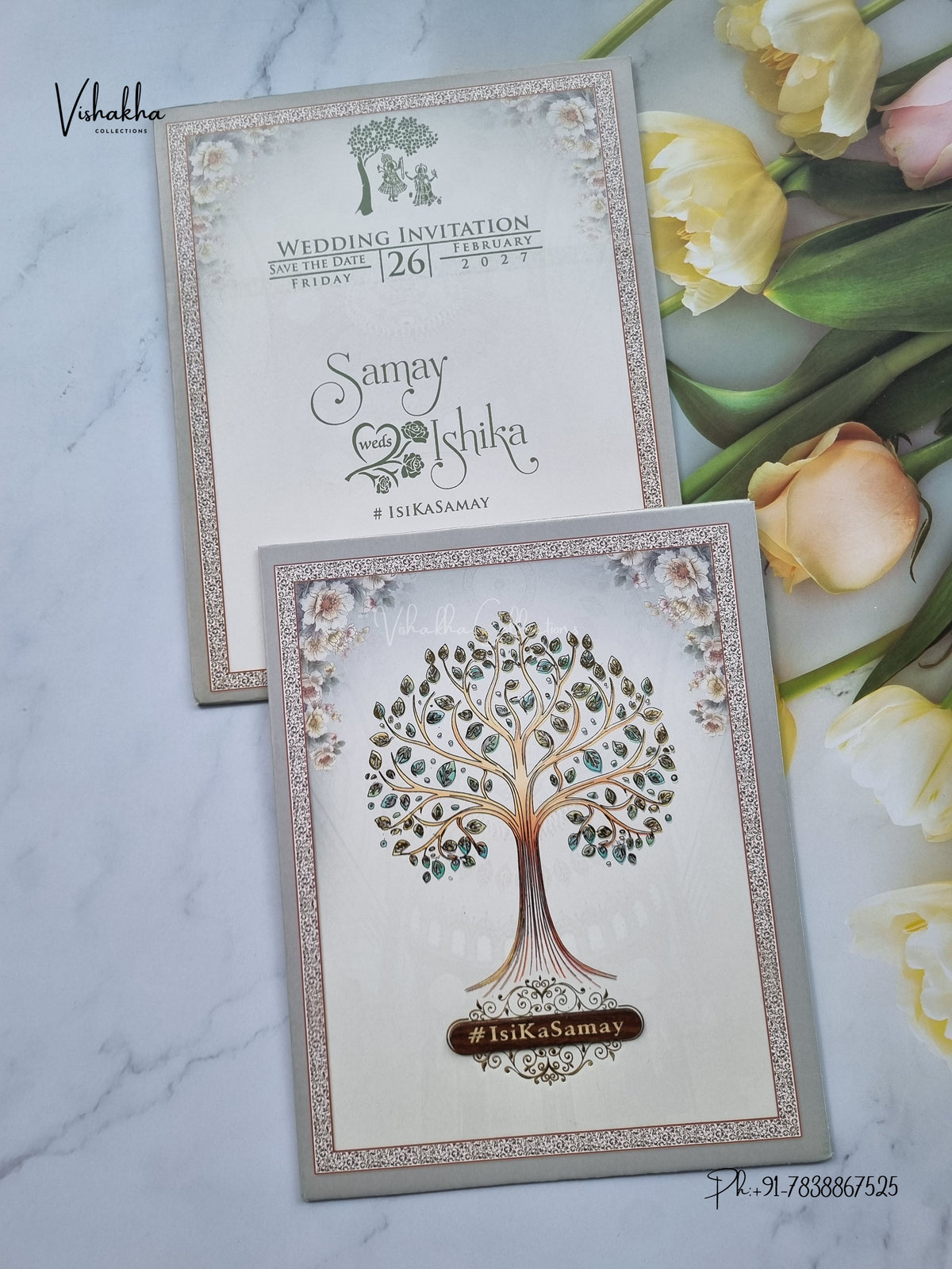 Flower Wisdom Tree Hindu Muslim Christian Sikh Jain invitation Cards ATS-9361 – image 1