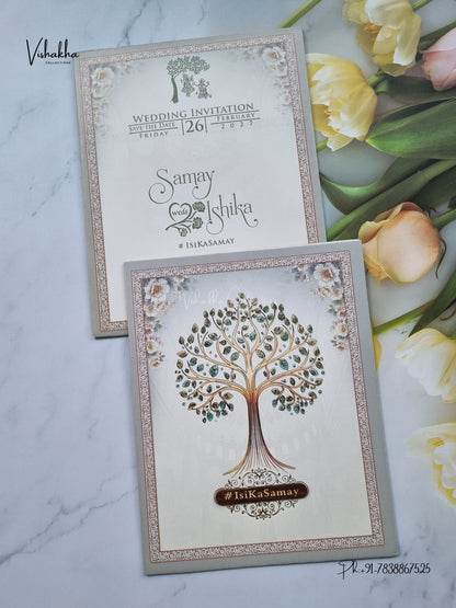 Flower Wisdom Tree Hindu Muslim Christian Sikh Jain invitation Cards ATS-9361 – image 1