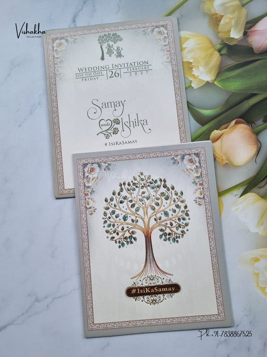 Flower Wisdom Tree Hindu Muslim Christian Sikh Jain invitation Cards ATS-9361 – image 1