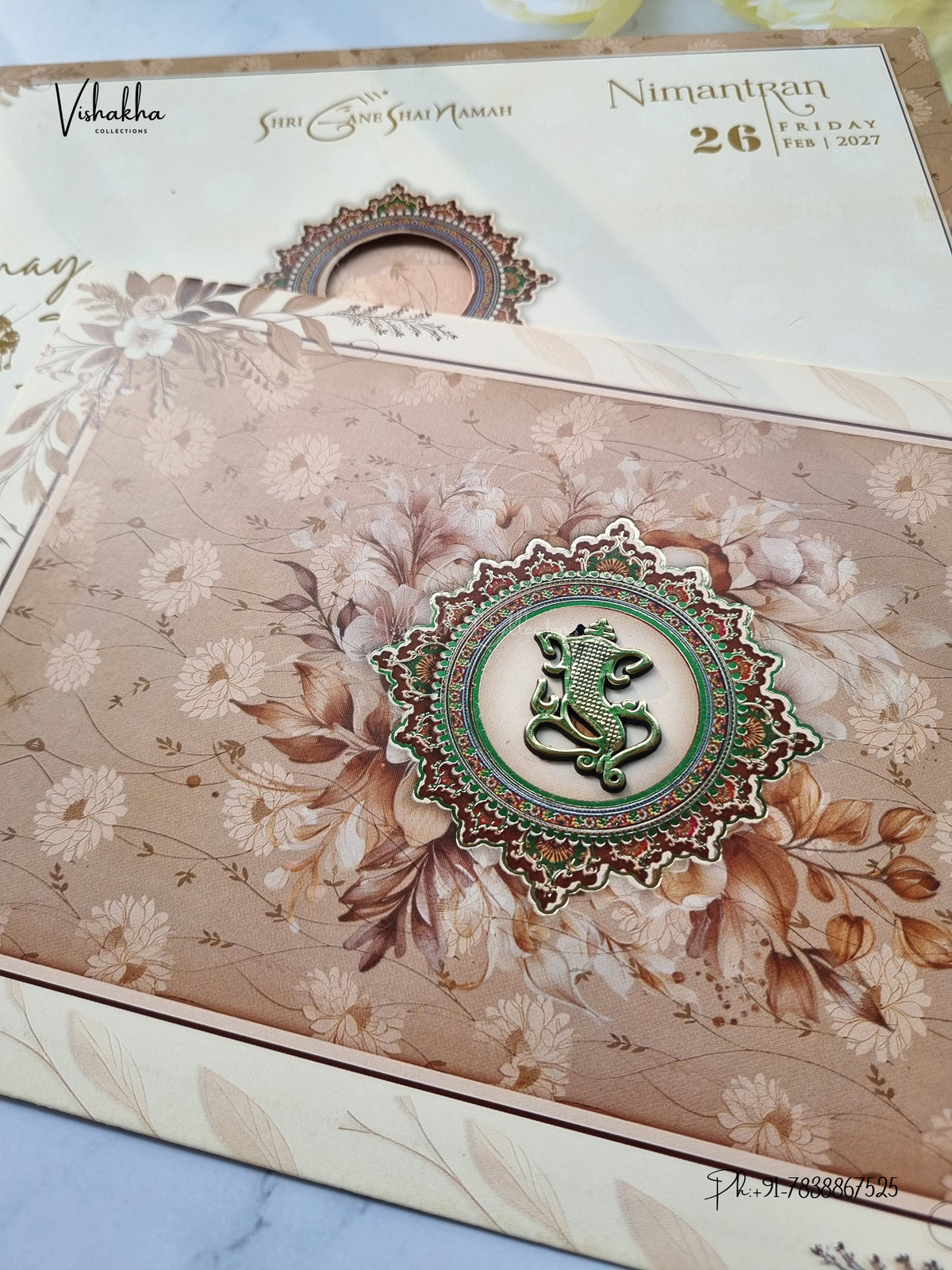 Flower Ganesh Ji Hindu Jain invitation Cards ATS-9366 – image 2