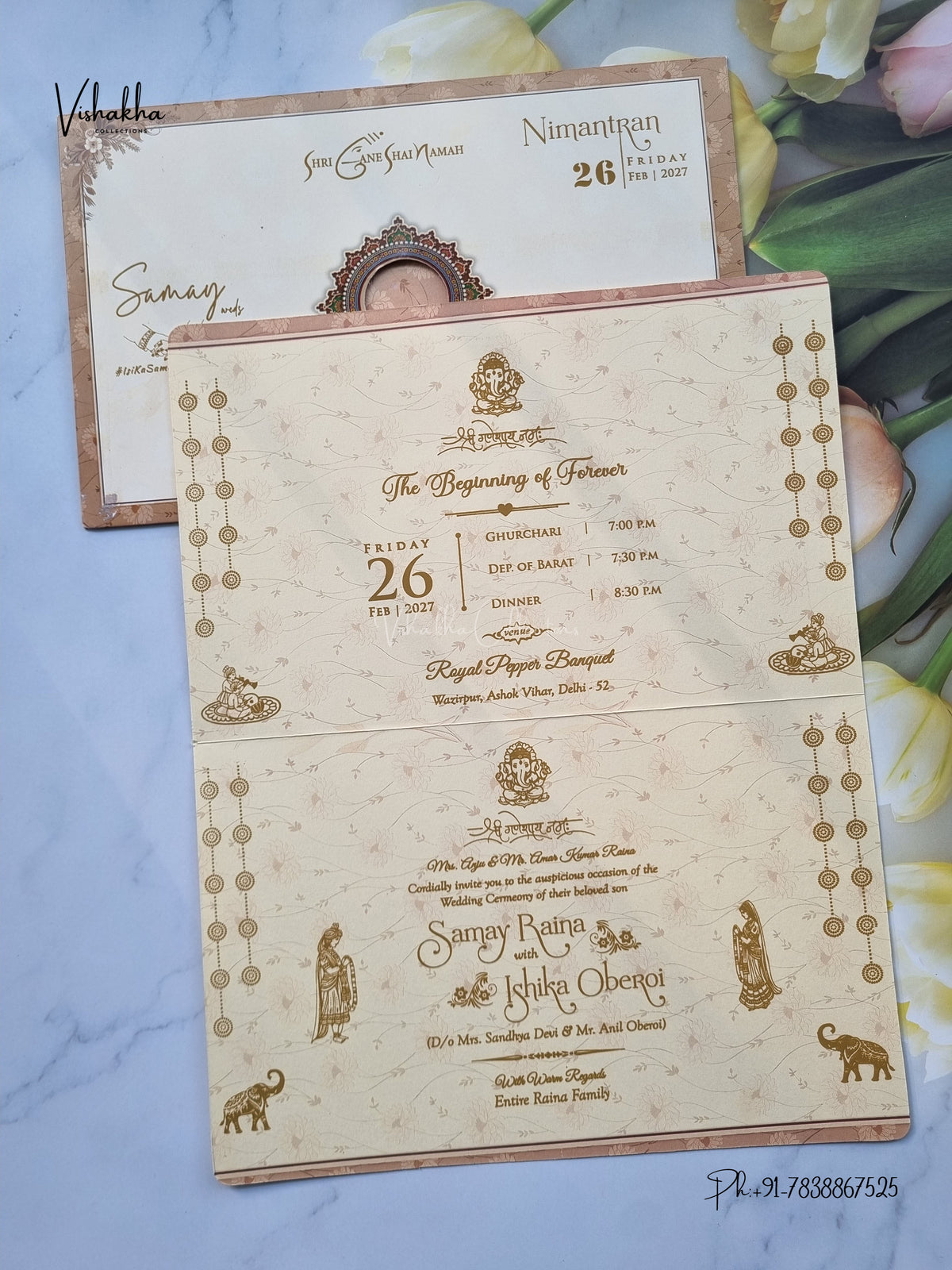 Flower Ganesh Ji Hindu Jain invitation Cards ATS-9366 – image 3