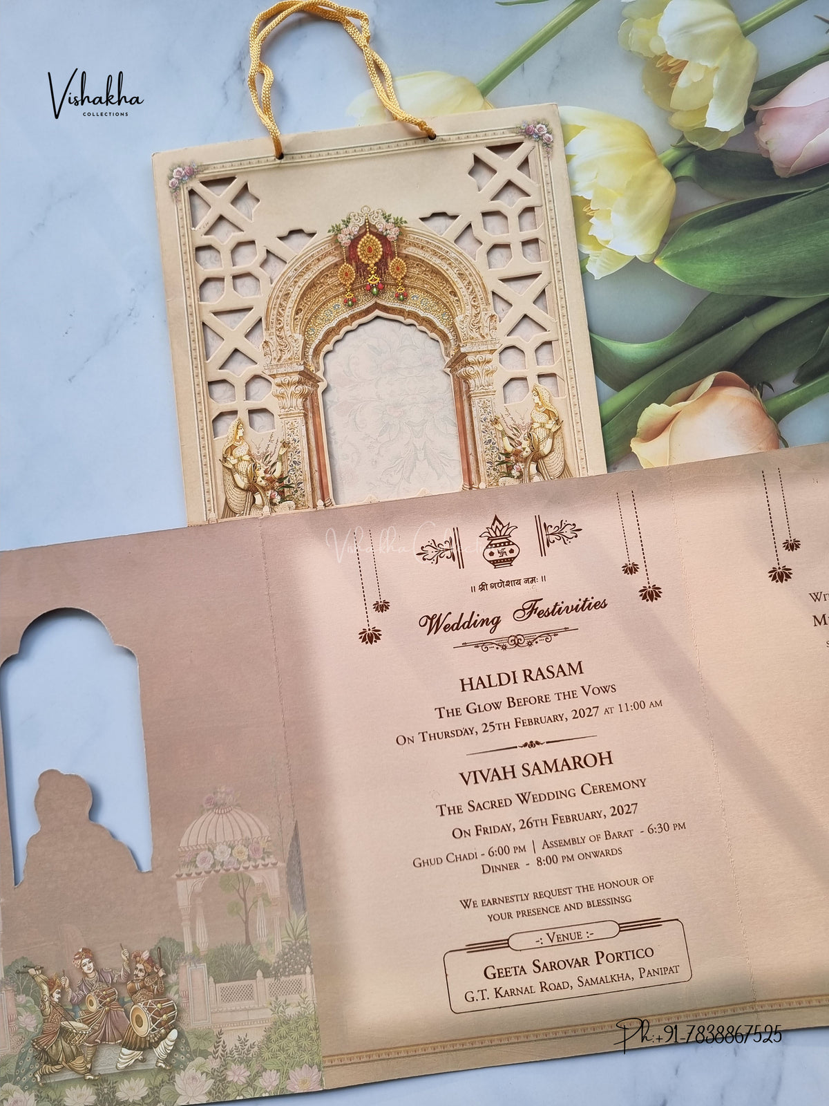 Carry Bag Three Fold Dulah Dulhan Ganesh Ji Hindu Jain invitation Cards ATS-9369 – image 3
