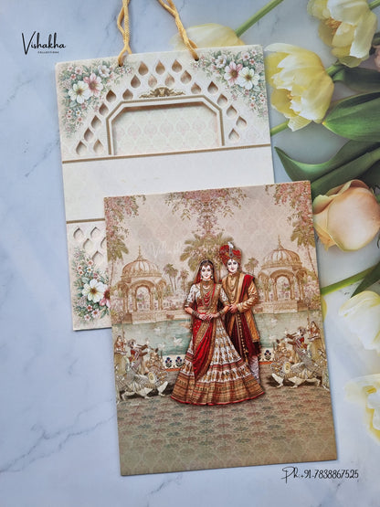 Carry Bag Three Fold Dulah Dulhan Hindu Sikh Jain invitation Cards ATS-9370 – image 1