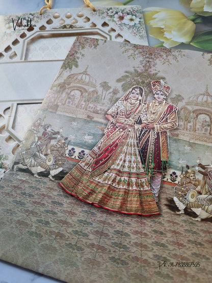 Carry Bag Three Fold Dulah Dulhan Hindu Sikh Jain invitation Cards ATS-9370 – image 2