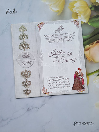 Lock Style Direct Card Dulah Dulhan Hindu Sikh Jain invitation Cards ATS-9371 – image 1