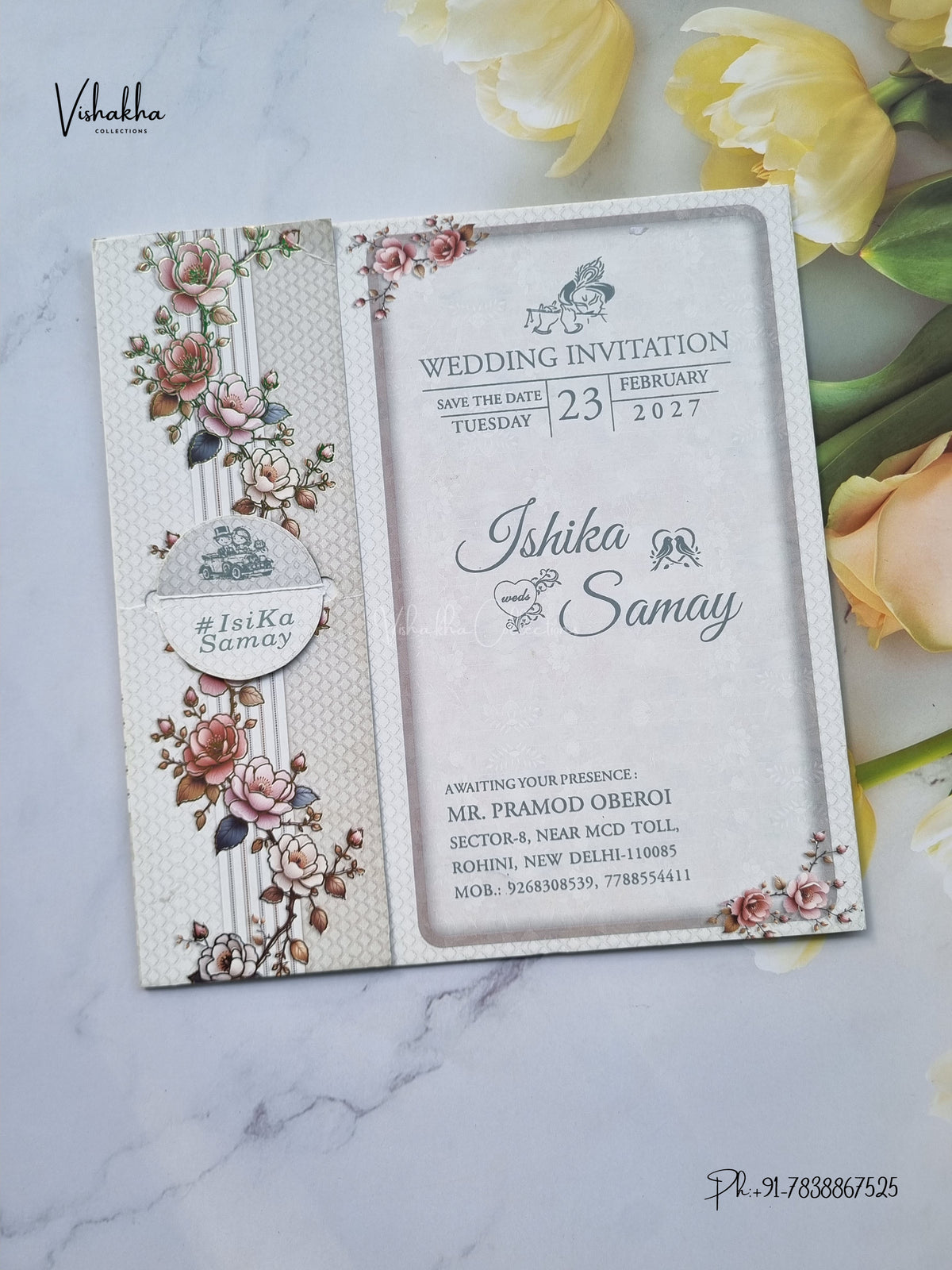 Lock Style Direct Card Flower Hindu Muslim Christian Sikh Jain invitation Cards ATS-9372 – image 1