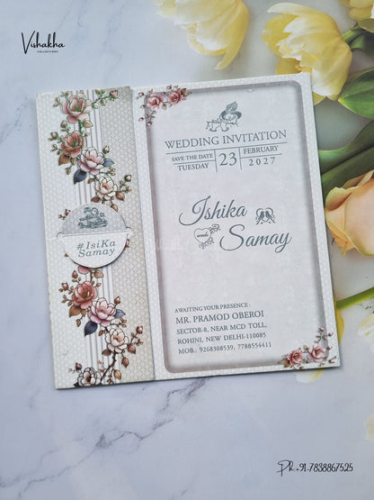 Lock Style Direct Card Flower Hindu Muslim Christian Sikh Jain invitation Cards ATS-9372 – image 1