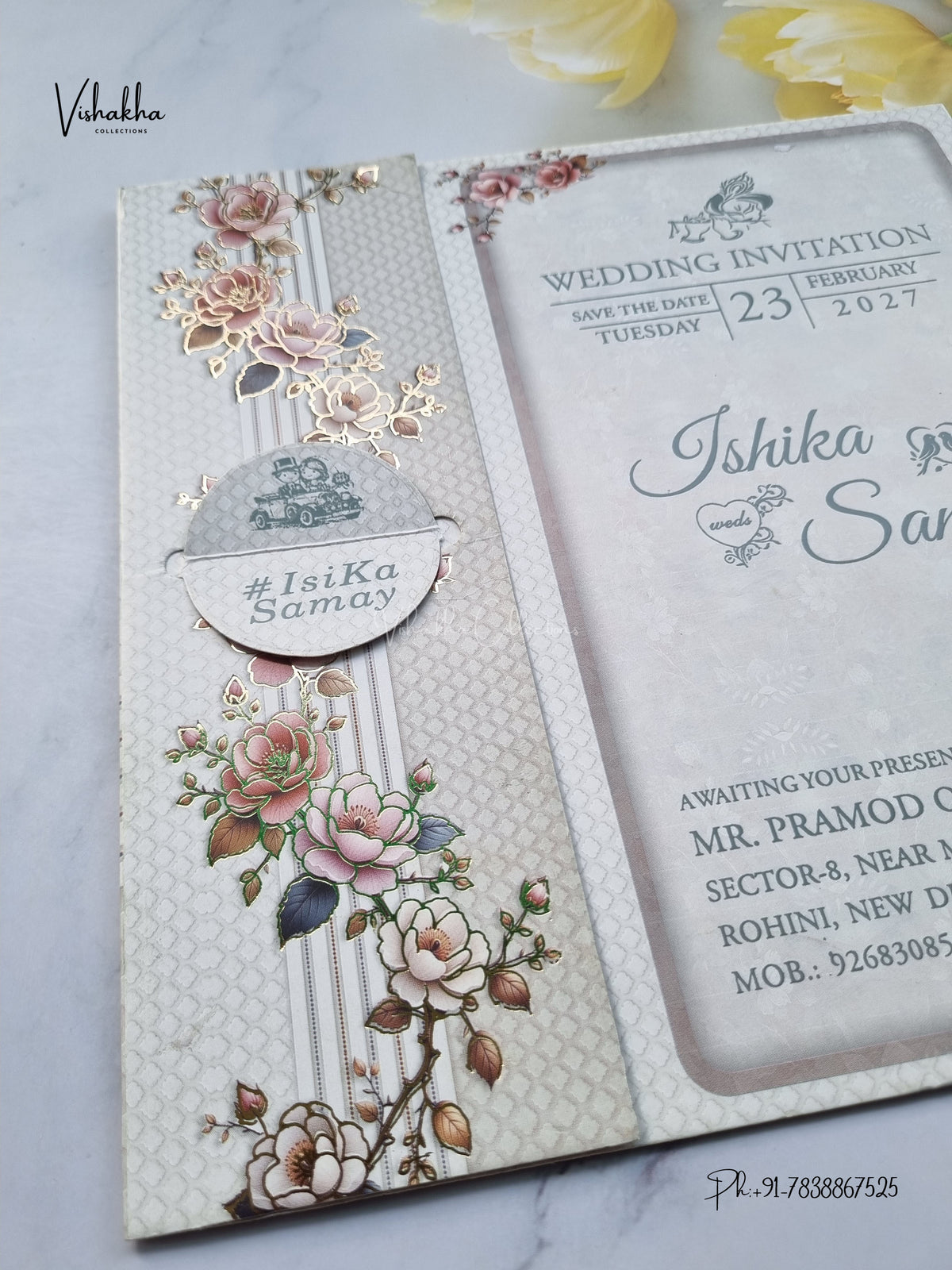 Lock Style Direct Card Flower Hindu Muslim Christian Sikh Jain invitation Cards ATS-9372 – image 2