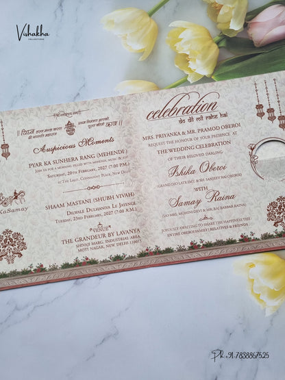 Lock Style Direct Card Dulah Dulhan Hindu Sikh Jain invitation Cards ATS-9373 – image 3