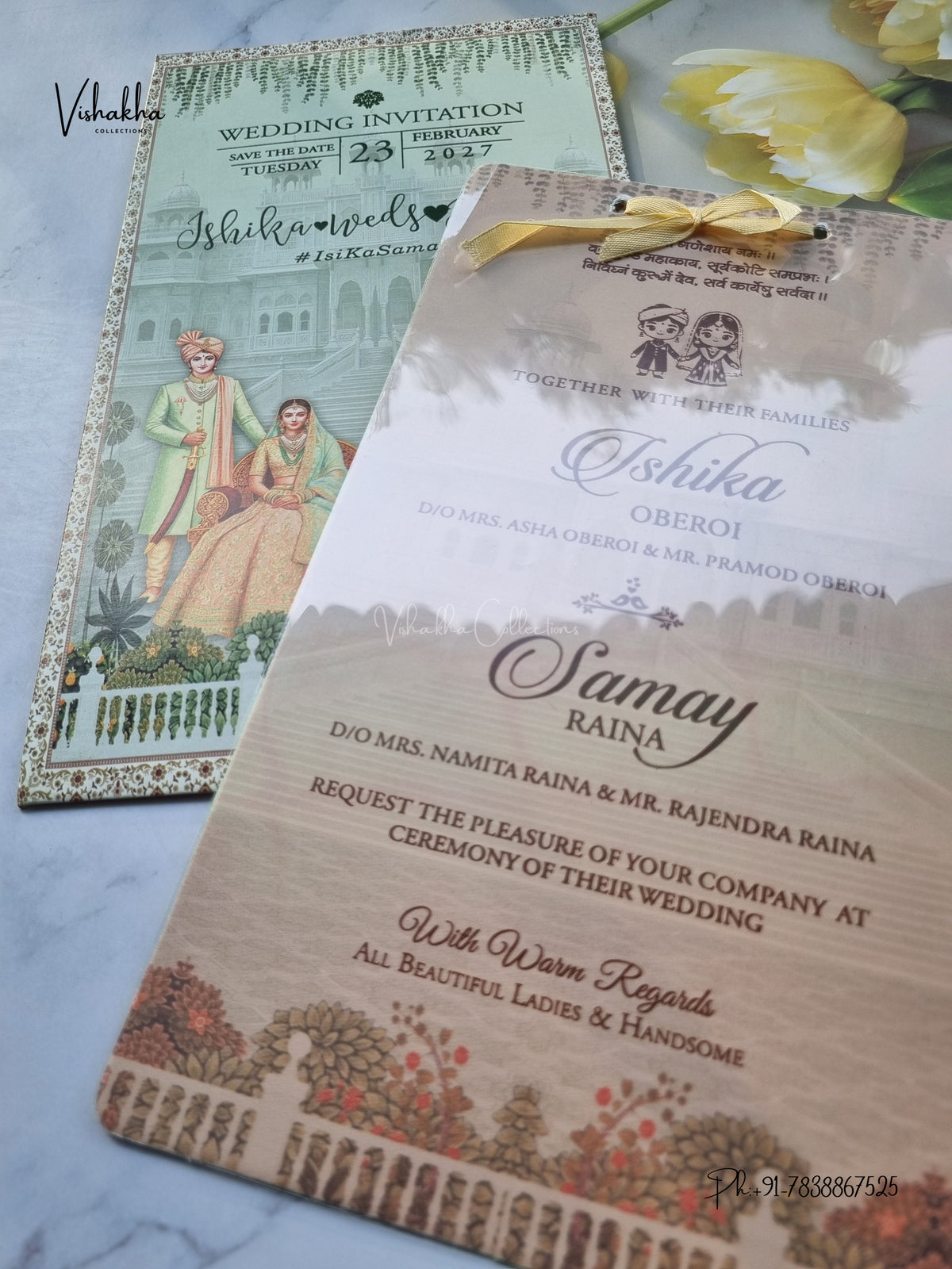 Ribbon Dulah Dulhan Hindu Sikh Jain invitation Cards ATS-9377 – image 2