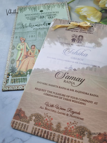 Ribbon Dulah Dulhan Hindu Sikh Jain invitation Cards ATS-9377 – image 2