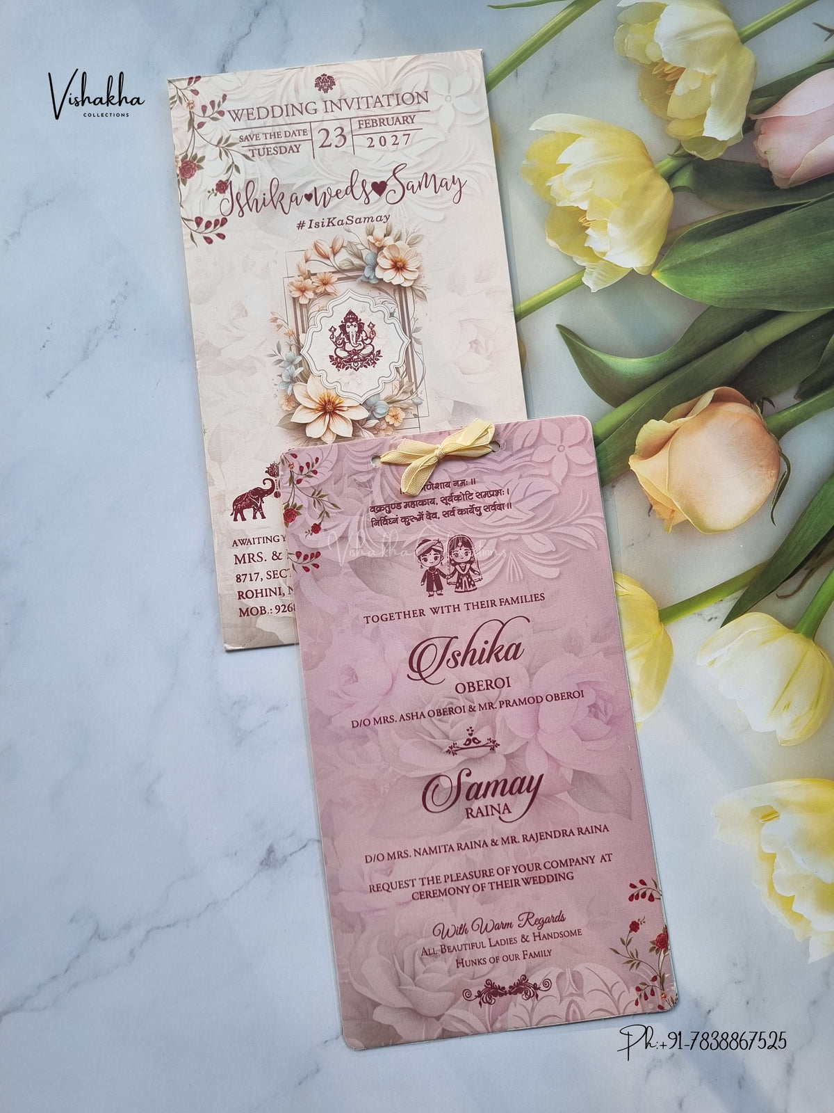 Ribbon Flower Hindu Muslim Christian Sikh Jain invitation Cards ATS-9378 – image 1