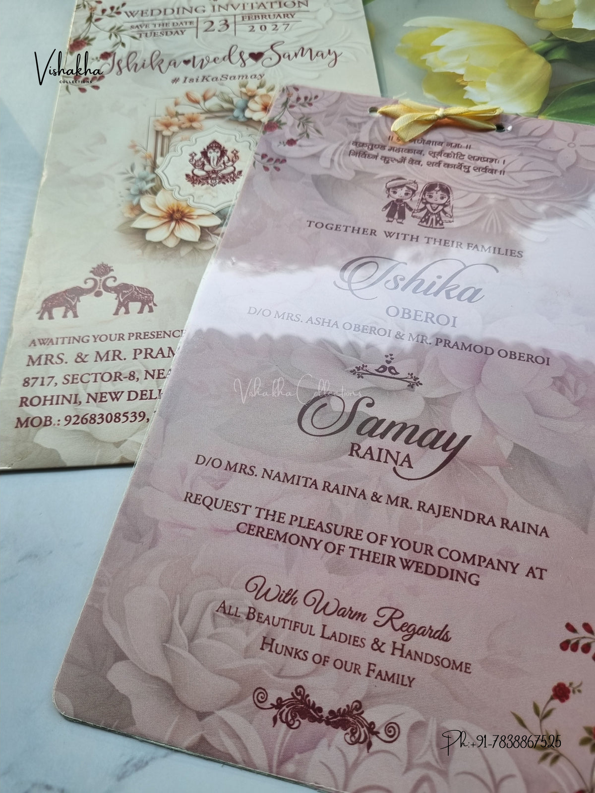 Ribbon Flower Hindu Muslim Christian Sikh Jain invitation Cards ATS-9378 – image 2