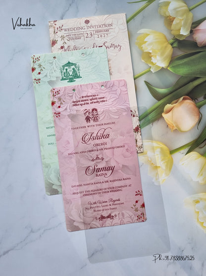 Ribbon Flower Hindu Muslim Christian Sikh Jain invitation Cards ATS-9378 – image 3