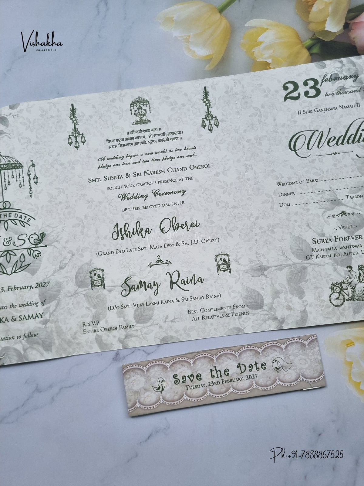 Lock Style Direct Card Flower Hindu Muslim Christian Sikh Jain invitation Cards ATS-9379 – image 3